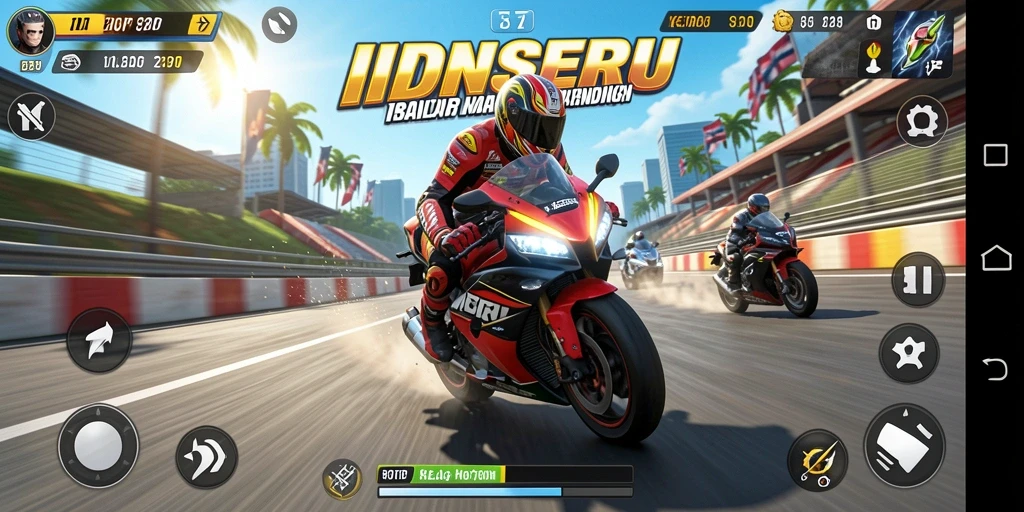 Tampilan gameplay menegangkan di trek balap motor.