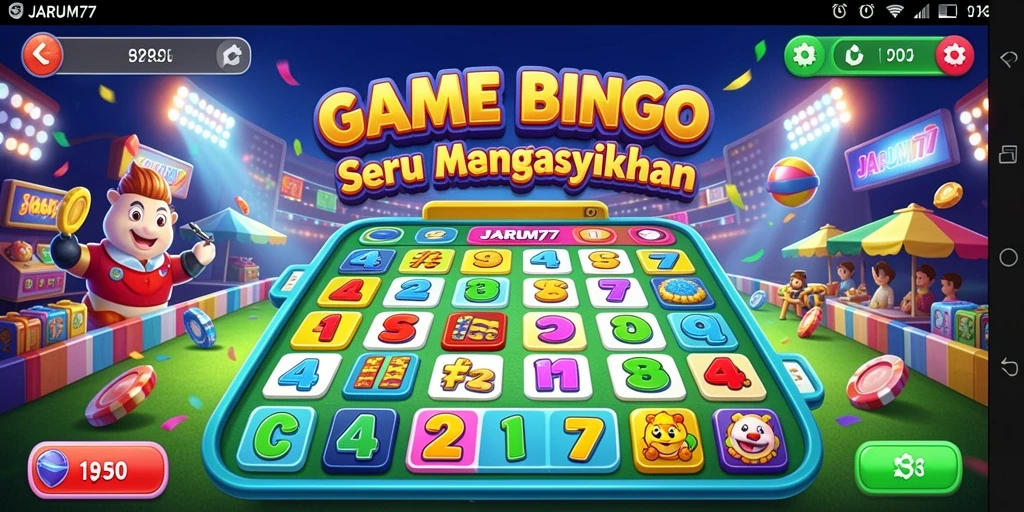 Gameplay dinamis JARUM77 dengan suasana bingo yang ceria.