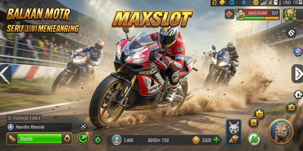 Tampilan gameplay balap motor yang seru dan menegangkan.